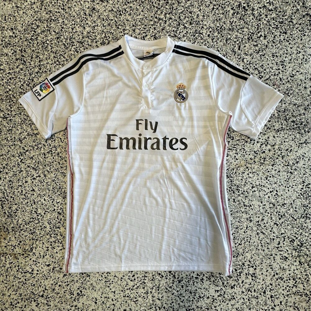 Real Madrid Fly Emirates Jersey Mens XL White Button Embroidery #23 Soccer